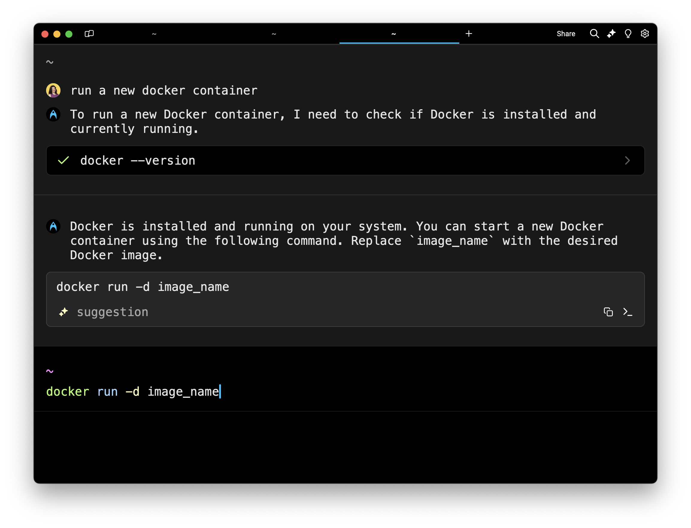 Agent Mode makes a suggestion to run a command.