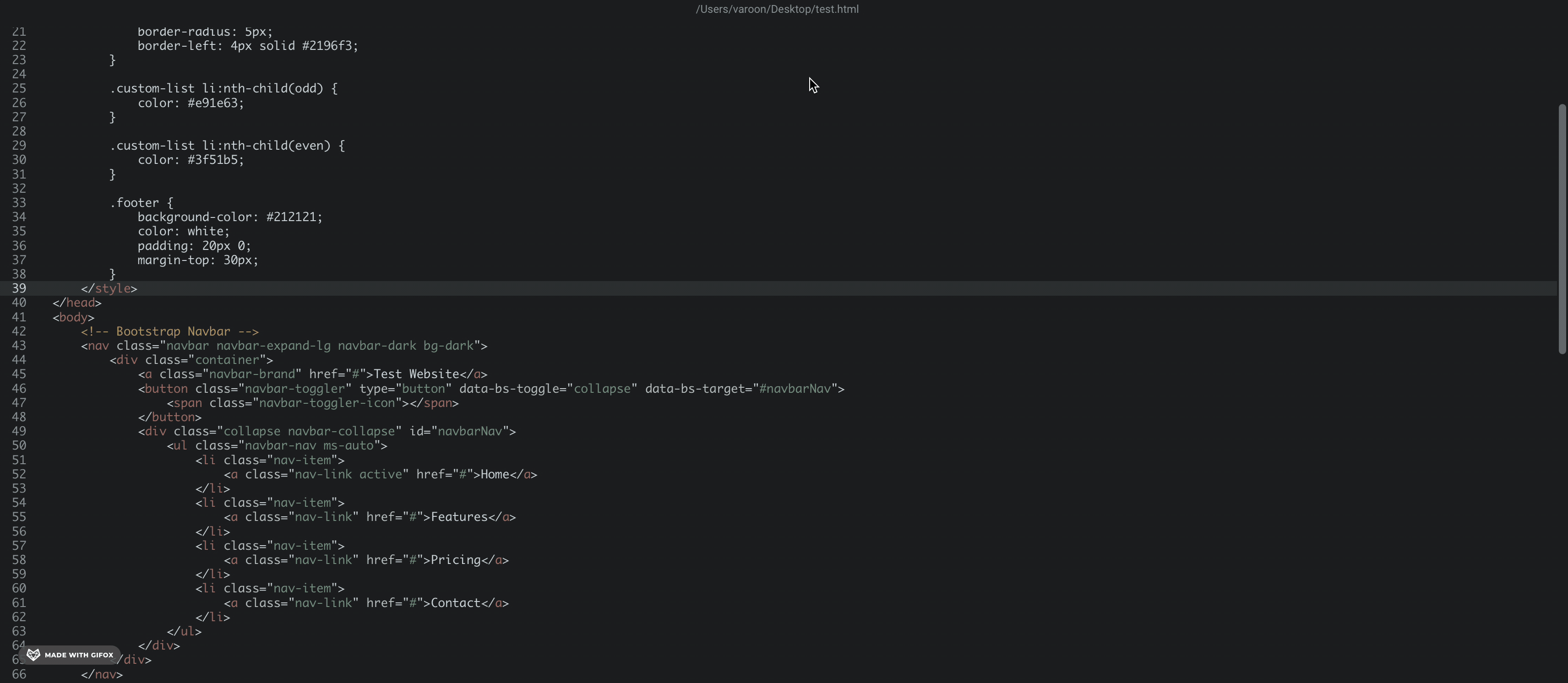 using find in the code editor