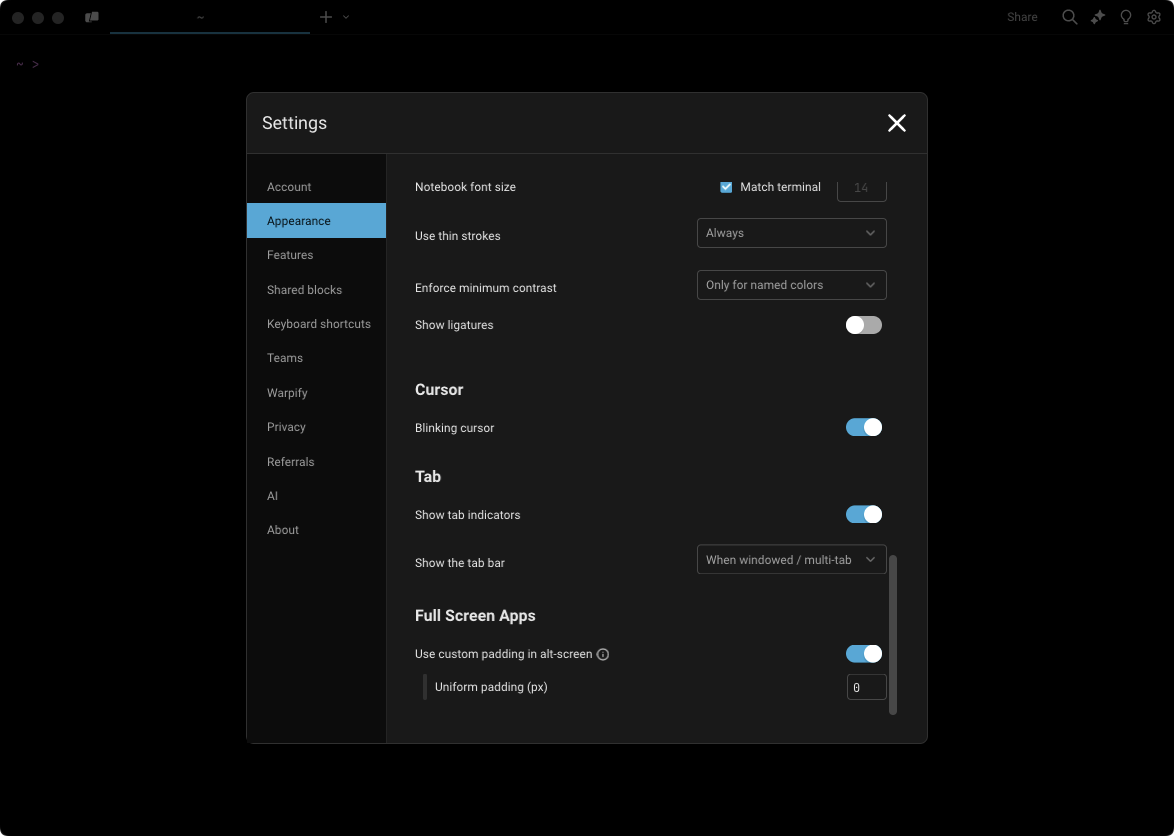 alt-screen padding setting