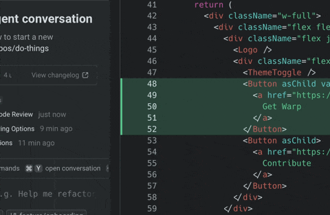 Adding an inline comment on a diff line and sending it to a running agent